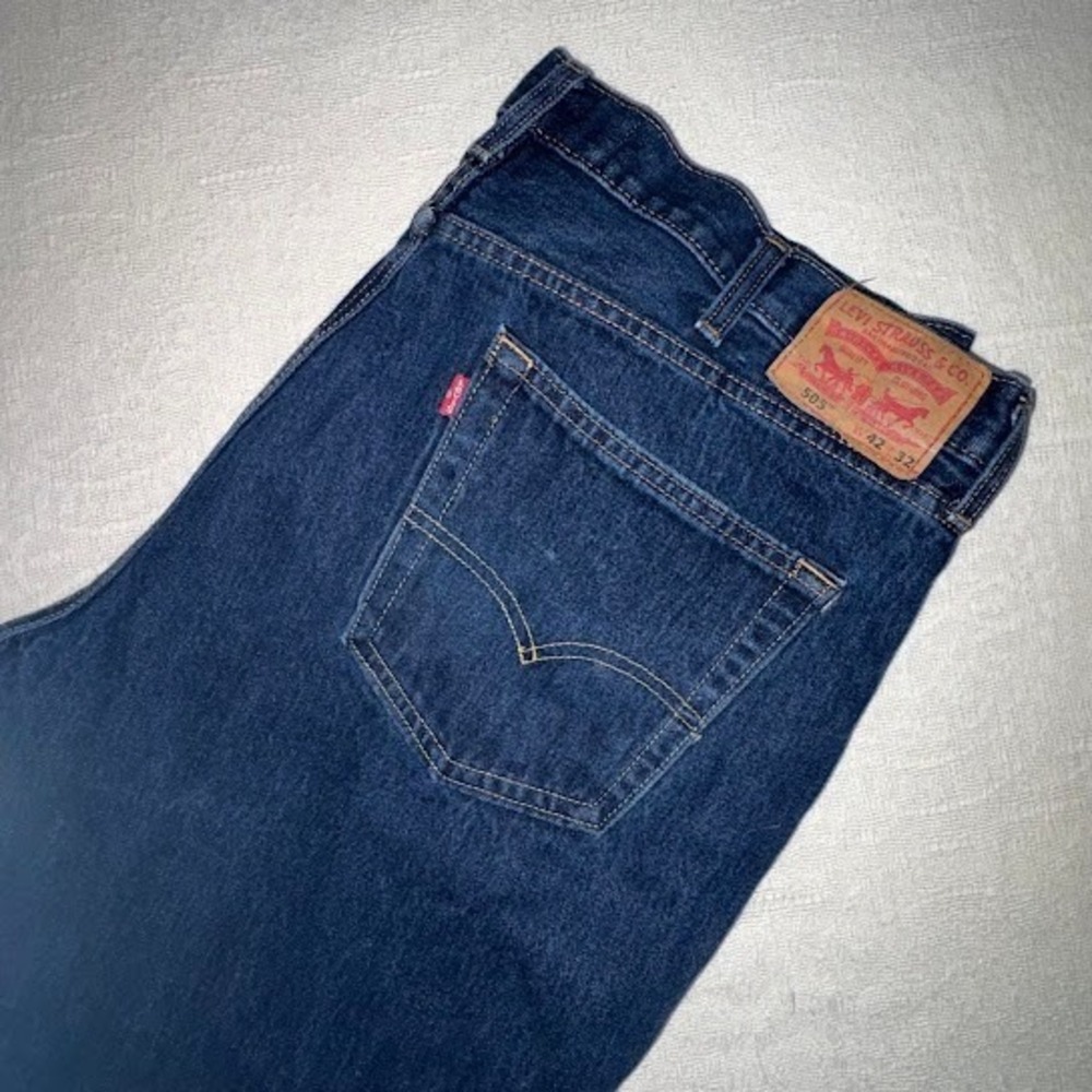 Levi's 505 Regular Fit Jeans 42x32 Blue Indigo Straight Leg Denim Mens